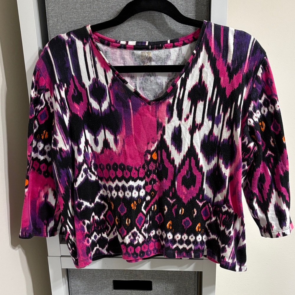 Anne Klein Pink and Black Patterned Blouse